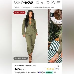 FASHIONNOVA NWT Aviator Babe Jumpsuit in olive green M